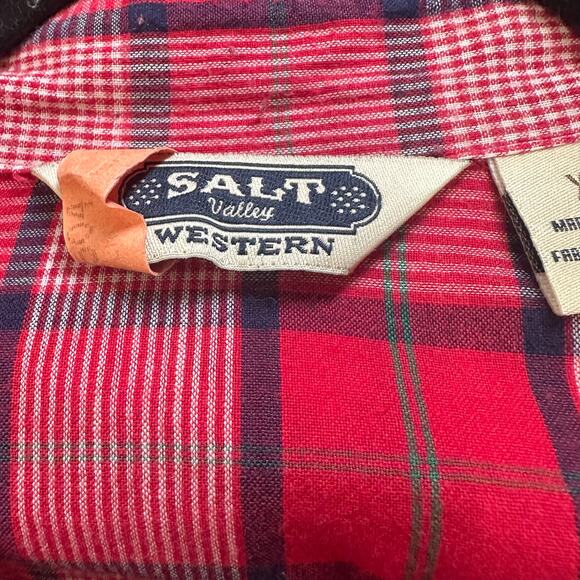 Salt Valley Western Red Plaid Pearl Snap Button Down Long Sleeve Shirt sz XL - Picture 6 of 9